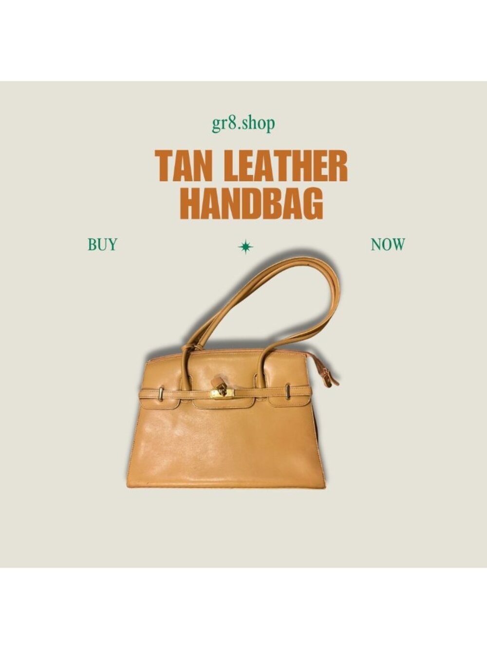 Tan Genuine Leather Handbag With Long Straps & Gold-Tone Hardware